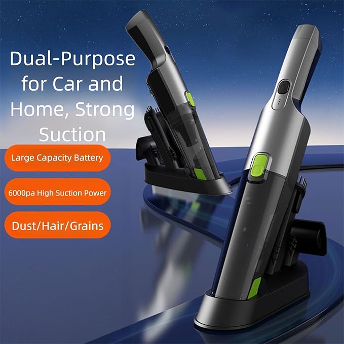 Handheld Vacuum Cleaner Cordless 6000Pa Suction with LED Light Dual Speed Rechargeable Mini Vacuum for Home Car &amp Pet Hair Low Noise 44–55dB Type-C Fast Charging Lightweight 430g