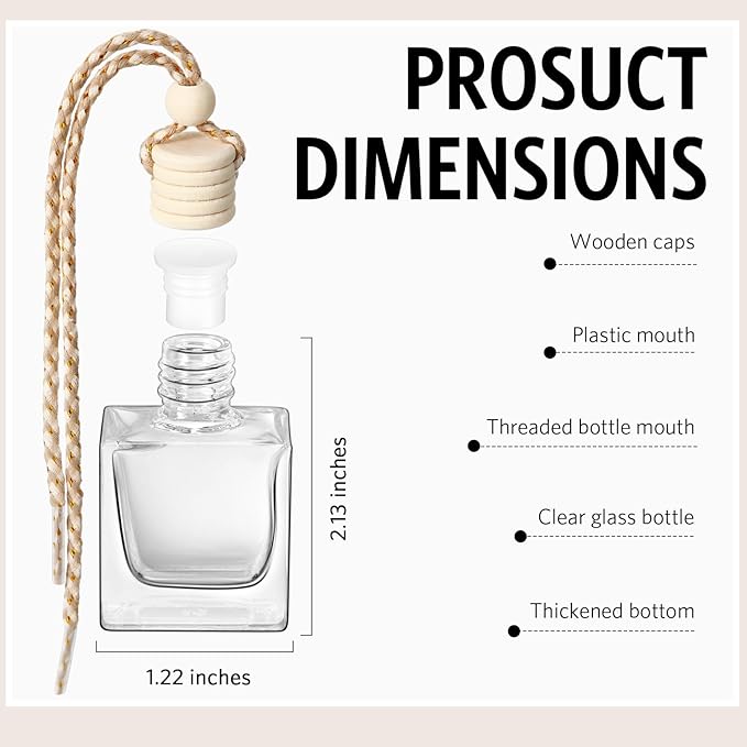 BBTO 100 Pcs Car Air Fresheners Diffuser with Wooden Cap Empty Aromatherapy Diffuser Clear Car Fragrance Holder Pendant Hanging Perfume Fresheners Bottles for Decor(CubeClear)