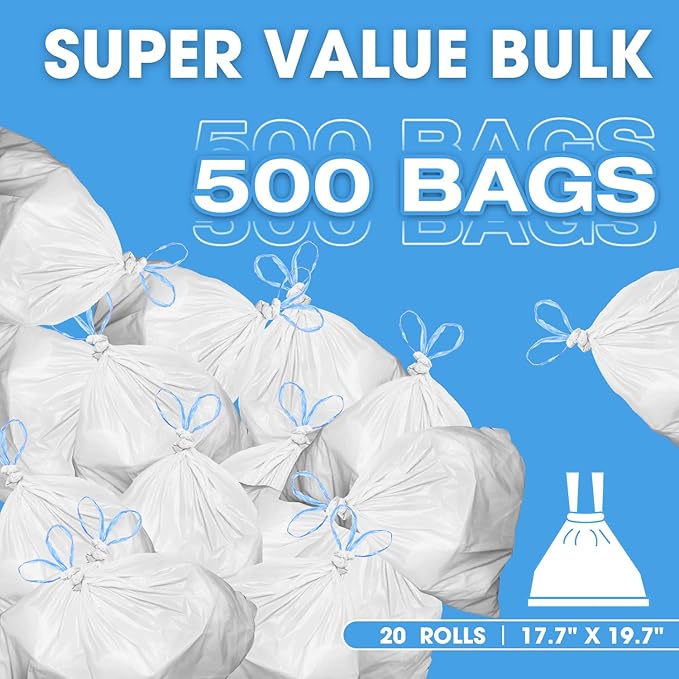 Small Trash Bags 2-4 Gallon 500 Count Super Value Bulk Drawstring Garbage Bags Mini Plastic Trash Bags for Bathroom Office Bedroom Wastebasket Trash Can Liners
