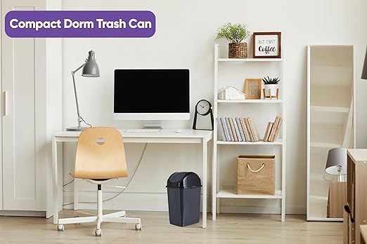 Superio Medium Trash Can with Lid 4.5 Gallon Plastic Swing Top Garbage Can Slim Waste Bin for Under Sink/Cabinet Laundry Room Kitchen Office Bedroom Bathroom College Dorm 18 Qt Grey