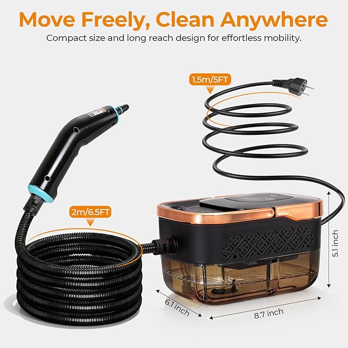 BEAMNOVA Handheld Steam Cleaner Car Steamer for Auto Detailing High-Pressure Multi-Purpose Steam Cleaning Machine 42 oz for Car Interior Kitchen Bathroom Grout &amp Tile Floors Rose Gold