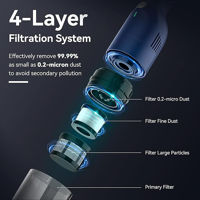 Handheld Vacuum Cordless Rechargeable Car Vacuum Cleaner with 30 Mins Runtime Mini Hand Vacuum with 10000 Pa Powerful Suction Portable Hand Held Vacuum for Car Pet Hair Hardwood Floor Home (Azure)