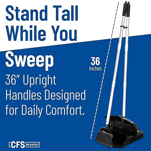 Carlisle FoodService Products Duo-Pan Upright Dust Pan and Broom Set with Adjustable Broom Head for Floor Cleaning Restaurants and Janitorial Use 36 x 11.8 x 41 Inches Black (Pack of 4)