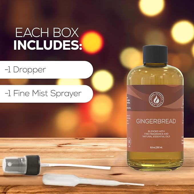 Aroma Country Gingerbread Diffuser Oil - Luxury Essential Oils for Diffuser Refill &amp Air Freshener Room Spray - Long-Lasting &amp Natural Home Fragrance Gingerbread Scented Oil (8.5 Fl. oz)
