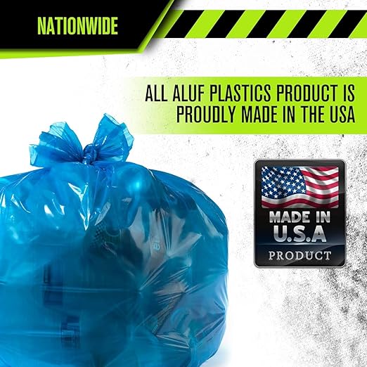 Aluf Plastics 55 Gallon Blue Trash bags for Rubbermaid Brute - Pack of 100 - Garbage or Recycling bags 38 x 55 1.2 (equivalent) MIL - For Industrial Home Contractor