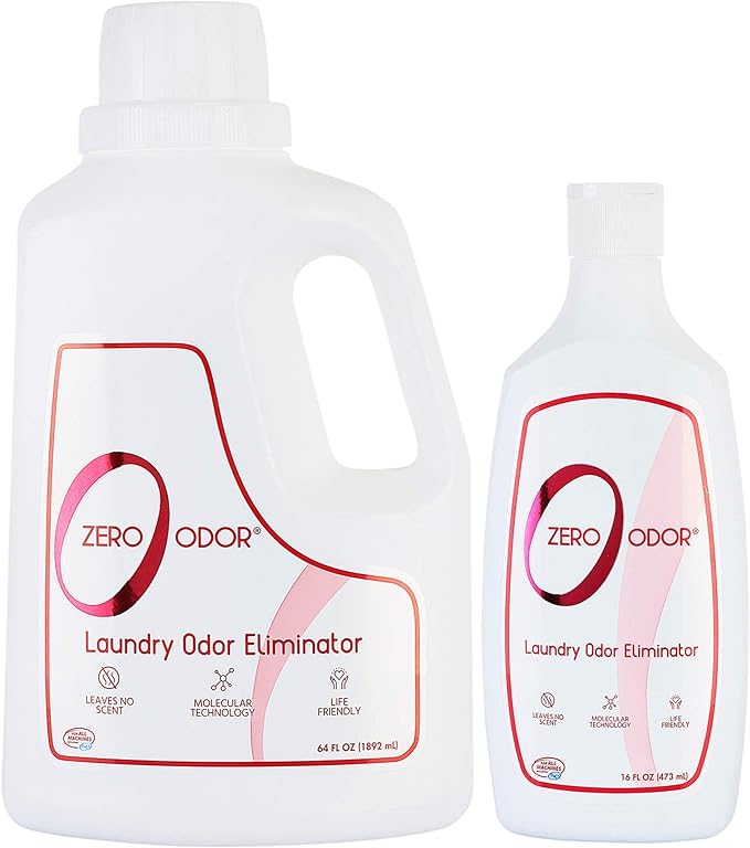 Zero Odor - Laundry Odor Eliminator &amp Deodorizer BUNDLE- Great for Pet Bedding &amp Sweaty Workout Clothes -(16 &amp 64-Ounce)