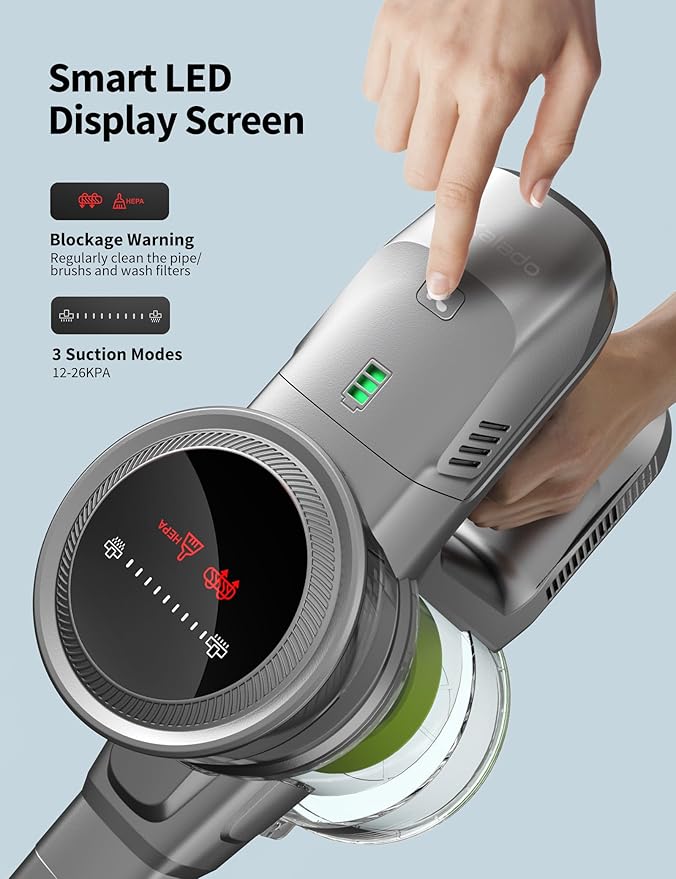 kalado Cordless Vacuum Cleaner 250w 26000pa Stick Vacuum Cleaner LED Display Screen Detachable Battery Suitable for Hard Floors Carpets Pet Hair