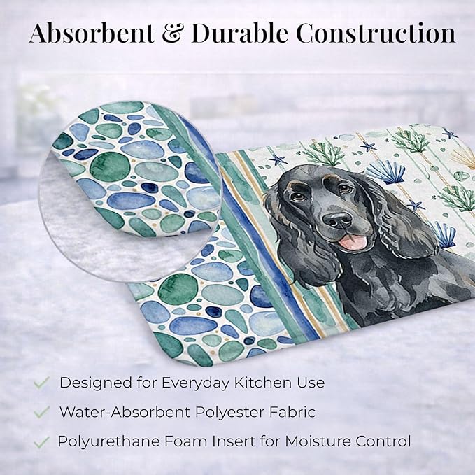 Caroline's Treasures Black Cocker Spaniel Coastal Sea Glass Dish Drying Mat Absorbent Dish Drying Mat Pad for Kitchen Counter Dish Drainer Mat for Countertop 14 x 21 Multicolor