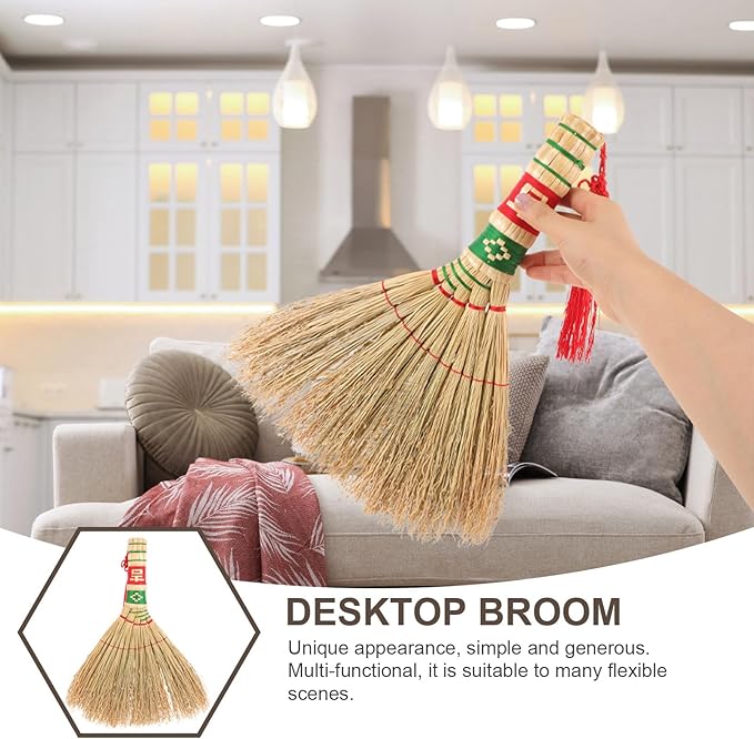 Handmade Household Woven Broom Small Cleaning Brush with Soft Bristles for Bed Sofa Desk Dusting and Car Sweeping