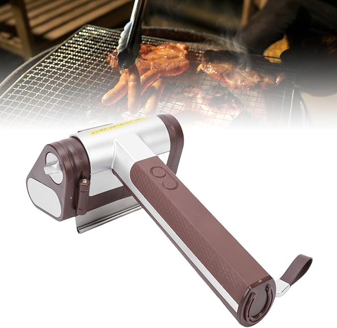 Electric Grill Cleaner Cordless Rechargeable BBQ Accessories Scrubber Brush with 350 RPM Stainless Roller LED Light Spinning Grill Cleaning Scrub Brush for BBQ Grates (Brown)