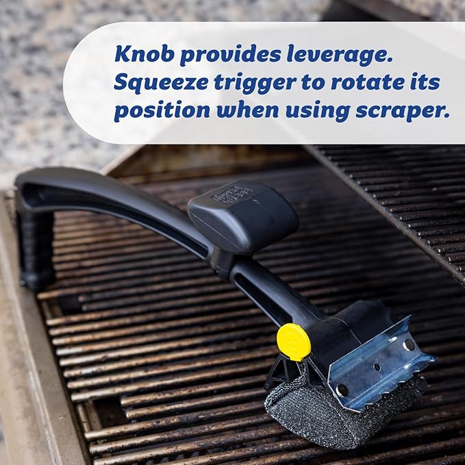 Scrub Daddy BBQ Daddy Grill Brush for Outdoor Grill - Bristle Free Grill Brush with Steel Grill Scraper + Scrub Brush - Temperature Controlled Scrubbing Power for Grill Cleaning (1 Count)