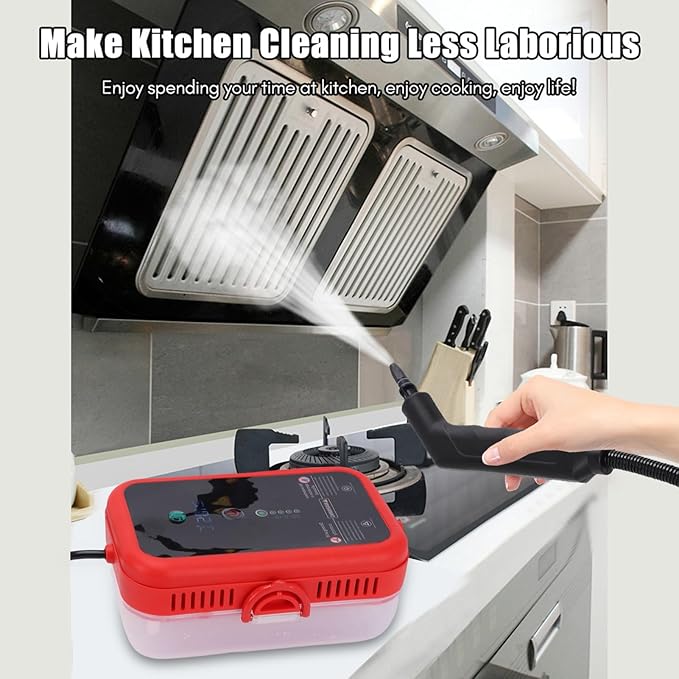 Generic Steam Cleaner Portable High Temperature Handheld Steam Cleaner with Brush Kit for Kitchen Hood Grill Furniture Bathroom Car (Red)
