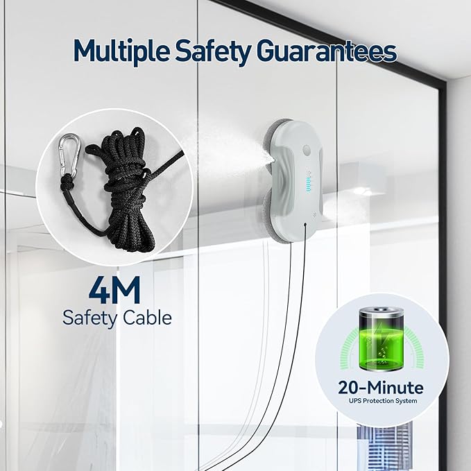 Window Cleaning Robot 5800Pa Intelligent Window Cleaner Robot with 80ml Dual Water Spray with Path Planning and Edge Detection for Interior/Exterior Highrise Windows