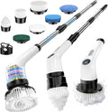 Electric Spin Scrubber Rechargeable with Upgraded Battery &amp Extended Runtime IPX7 Cleaning Brush 3000mAh Battery 7 Brush Heads 2-Speed Adjustable Long Handle for Bathroom &amp Tile Floor Clean