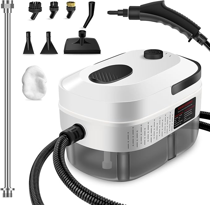 Handheld Steam Cleaner 2500W Powerful 15sec Heat-up Multipurpose Steamer 3-Level Temp 37OZ Pressurized Deep Cleaning Steamer with 10 pcs Accessories for Window Grease Car Home