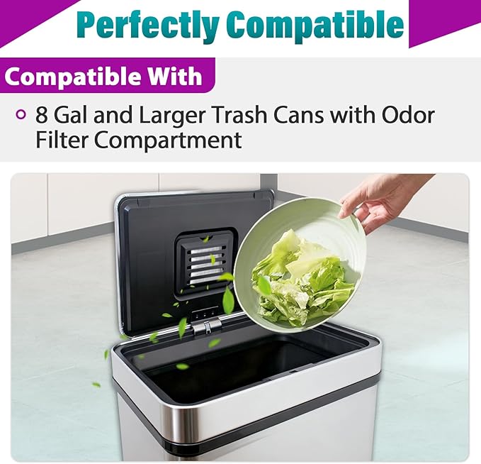 16 Pcs Activated Charcoal Odor Absorbing Filter Refills Compatible with 8 Gallon &amp Larger Trash Cans Long-Lasting Deodorizer Replacement for Kitchen/Bathroom Use