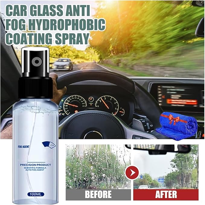 Fog and Rainproof Agent for Automobile Glass Glass Anti-Fog Rainproof Agent Anti-Fog Car Defogger Glass Cleaner Spray for Automotive Interior Glass and Mirrors(Transparent2pc)