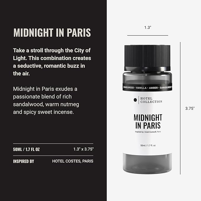 Hotel Collection Diffuser Oil - Midnight in Paris - Aromatherapy Essential Fragrance Oil - Sandalwood Vanilla and Amber - 50mL 1.7 Fl oz