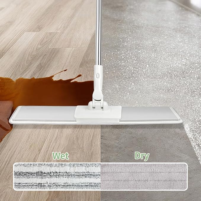 CQT Commercial Flat Microfiber Floor Mop Cleaning System 20 Wet Dry and Dust Hardwood with 4 Washable Pads Cleaner for Laminate Tile Stainless Steel Handle and Extension (PT15 New)