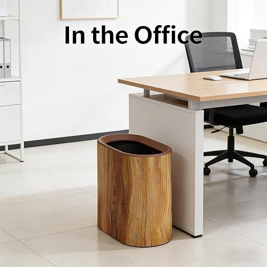 Trash Can for Bathroom 3.7 Gal Plastic Marble Wood Pattern Small Office Garbage Can for Bedroom Kitchen Slim Trash Bin Waste Basket Decorative Modern Trashcans (Plastic Wood Pattern)
