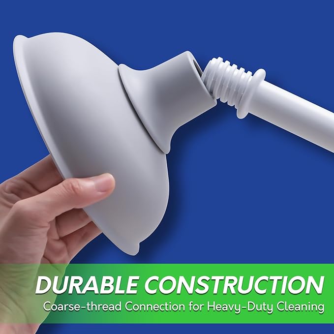 BOOMJOY Toilet Brush and Plunger Set with Crevice Cleaning Brush White Plunger and Brush Combo with Hidden Holder Bathroom Plunger and Toilet Bowl Brush Set Heavy Duty