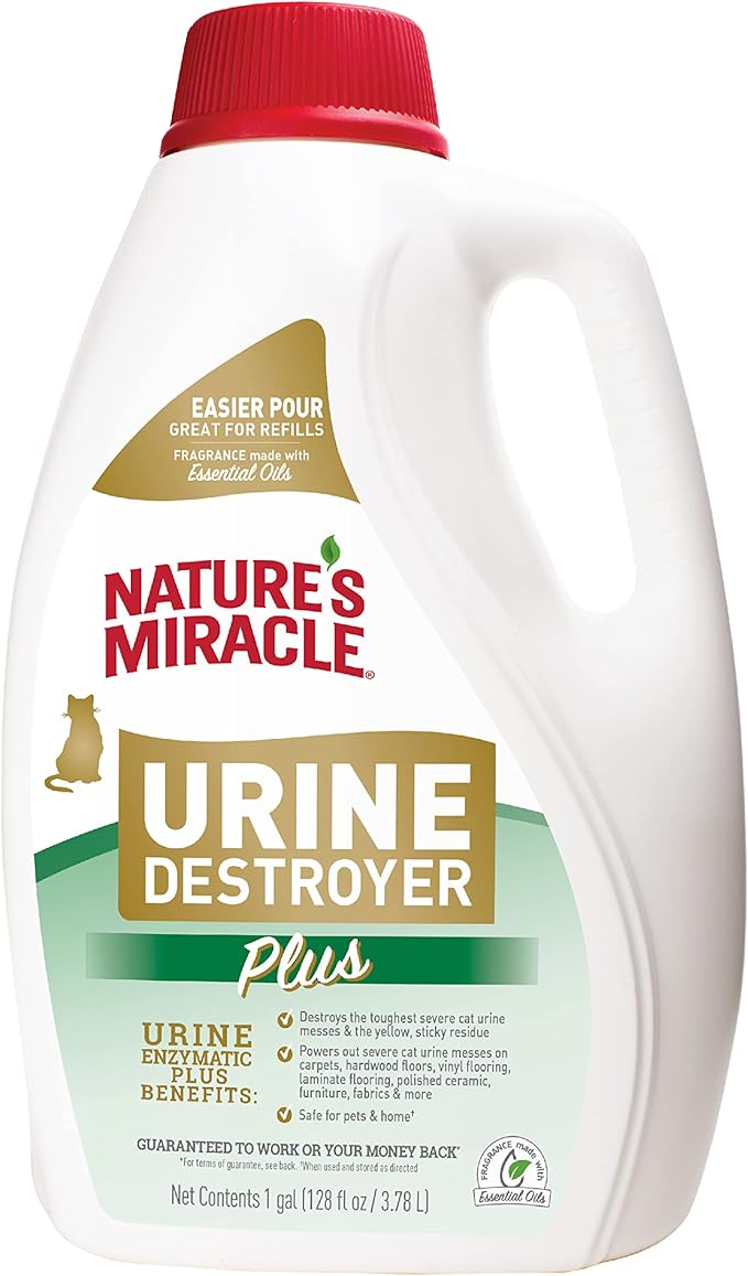 Nature’s Miracle Urine Destroyer Plus for Cats Enzymatic Formula Tough on Strong Cat Urine And The Yellow Sticky Residue 1 Gal