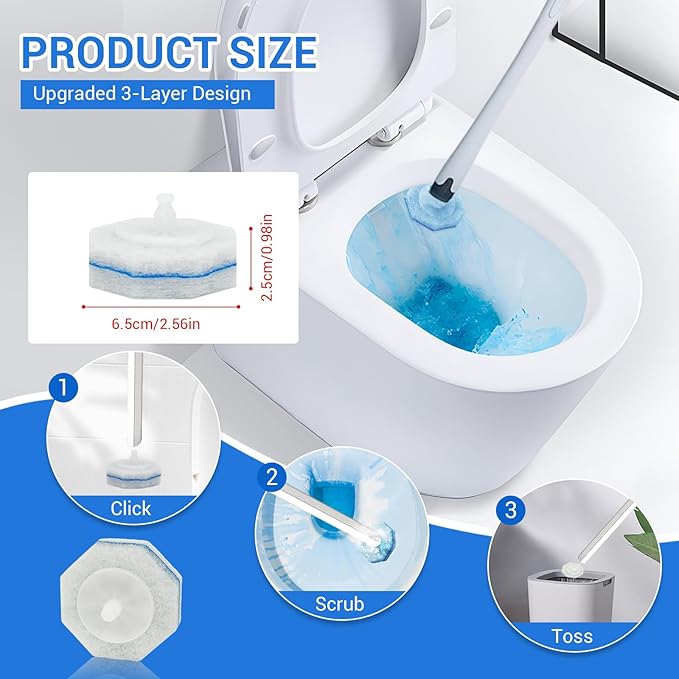 50PC Toilet Bowl Wand Refills Disposable Toilet Brush Heads Wall Mounted Scrubber Refill Cleaner Refill Pads with Most Brushes for and Bathroom Cleaning