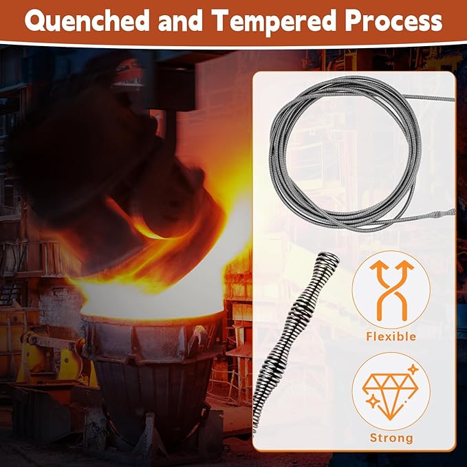 Pack of 1 Mild Steel Drain Drill Set Heat Dealt with Gauntlets 25FT Length Permanent for Unclogging Conduits Electric Unclogger Set
