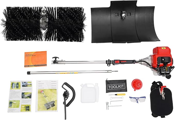52CC Gas Power Sweeper Outdoor Handheld Sweeper Artificial Grass Broom 1700W Single Cylinder 2 Stroke 2.3HP 1.8M Engine Brush Lawn Garbage Sweeper Broom Driveway Cleaner Tools