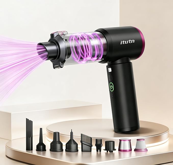 Mini Car Vacuum Portable Cordless with LED Light 15000PA Powerful Suction 80W High Power One-Click Empty Dual Hepa Filter Car Vacuum Cleaner &amp Air Duster for Home Desk PC Keyboard