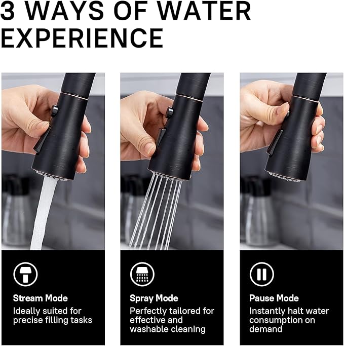 WEWE Kitchen faucets with Pull Down Sprayer Farmhouse Kitchen Faucet Oil Rubbed Bronze Commercial Modern high arc Stainless Steel Single Handle Single Hole for Utility rv Laundry Sinks