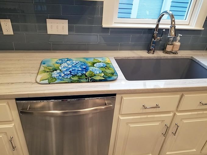 Caroline's Treasures DAC1580DDM Hydrangeas in Watercolor Dish Drying Mat Absorbent Dish Drying Mat Pad for Kitchen Counter Dish Drainer Mat for Countertop 14 x 21 Multicolor