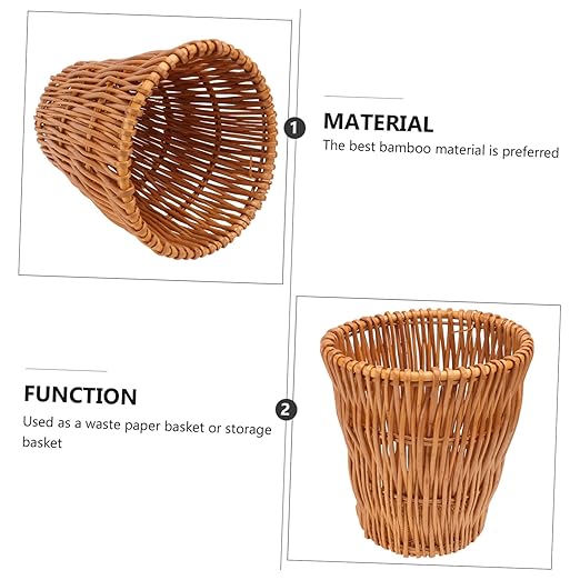Luxshiny Rattan Woven Wastebasket Multi-Purpose Storage Bin for Bathroom Kitchen Office and Living Lightweight and Chic -Friendly Rubbish Can