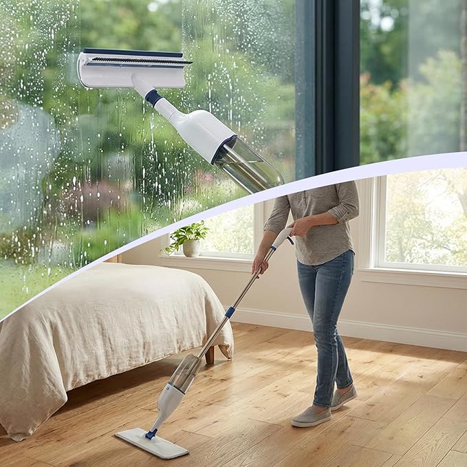 All-in-One Spray Window Squeegee and Floor Mop 50 Long Handle Spray Squeegee for Window Cleaning Professional Squeegee with Sprayer for Glass and Window Cleaning