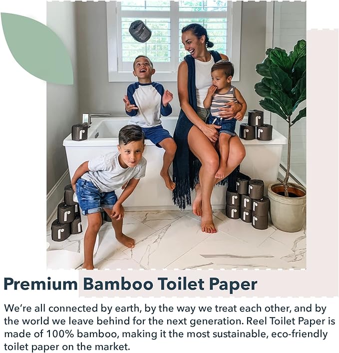 Reel Premium Bulk Bamboo Toilet Paper - 48 Rolls of Toilet Paper - 3-Ply Made From Tree-Free - Zero Plastic Packaging Septic Safe