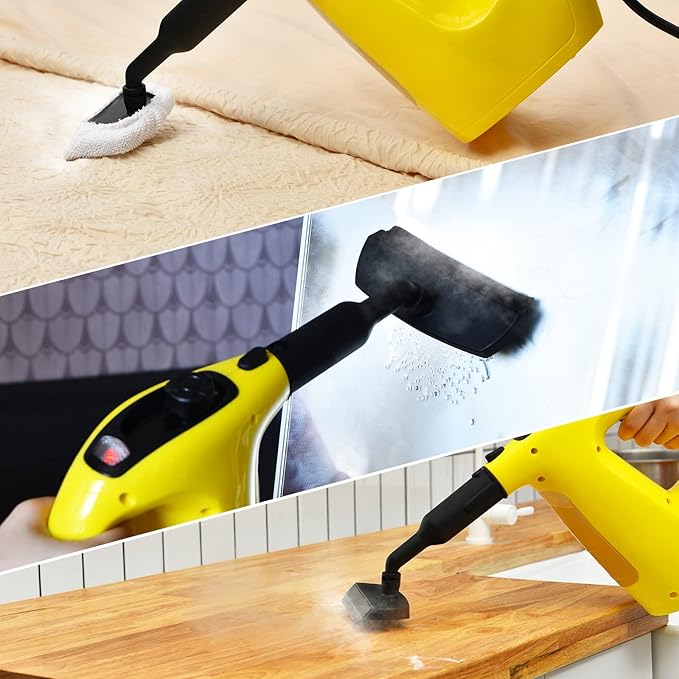 COSTWAY Handheld MultiPurpose Steam Cleaner with 17 Pieces 350ml Large Capacity Steam Mop Continuous Fill water Portable Chemical-Free Steamer for Home Use Floors Windows 1400W Yellow