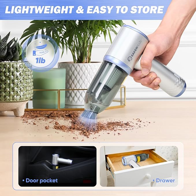 Mini Vacuum Cleaner 3 in 1 Cordless Handheld Vacuum Cleaners 18000Pa High Power Car Vacuum Cleaner with Brushless MotorAdjustable Car Vaccum Portable Cordless for CarsDesktop-Blue