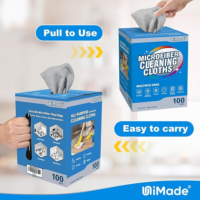 Microfiber Cleaning Cloth 100 Sheets Microfiber Towels for Cars Commercial Grade Washcloths Lint-Free Bulk Shop Towel Cleaning Rags for Mechanic Restaurant Garage Housekeeping 11x 9 Grey