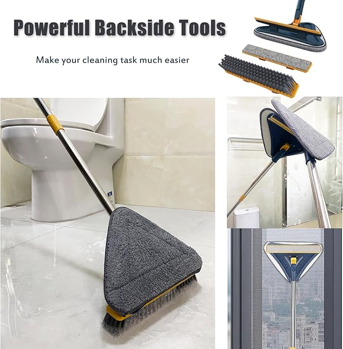 Wall Cleaner Mop with Long Handle 5-in-1 Wall Cleaning Dust Mop with 6 Replacement Chenille Microfiber Pads Squeegee Scrubber Duster Cleaning Tools for Wall Window Floor Ceiling