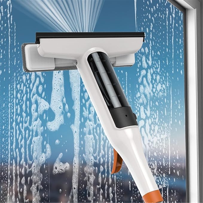 Long Handle Cleaning Brush Multifunctional Household Window Cleaner Double-Sided Wiper WithTank White Cleaning Tool ﻿