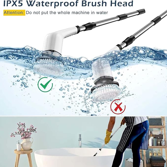 Electric Spin Scrubber with Adjustable Handle 9 Brush Heads 2 Speeds for Bathroom Tile Shower Floor Cleaning
