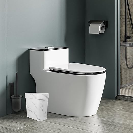 Uonlytech Marble Look Narrow Gap Trash Can Decorative Bedroom Garbage Bin White Compact Wastebasket for Kitchen Bathroom Dorm Room Use 1pcs