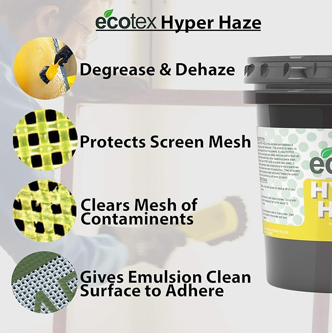Ecotex® All Purpose Screen Printing Hyper Haze (Quart - 32oz.) - Eco Friendly Haze Remover and Degreaser Plastisol and Water Based Ink Remover - Silk Screen Cleaner for Screen Printing Screens