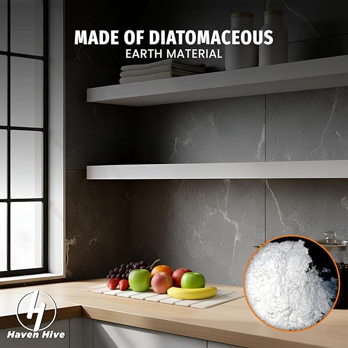 Large Stone Dish Drying Mat for Kitchen Counter 24×16 Foldable Quick Drying Absorbent Stone Mat Super Absorbent Non-Slip Drying Pad for Dishes Cups Water Bottle Bathroom - White