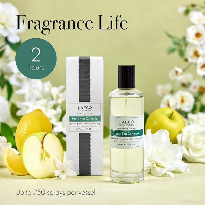 LAFCO New York Odor Removing Room Mist Fresh Cut Gardenia - 4 oz - Eliminates Unpleasant Scents &amp Provides Luxurious Fragrance - Up to 750 Pump Sprays Per Bottle - Made in the USA