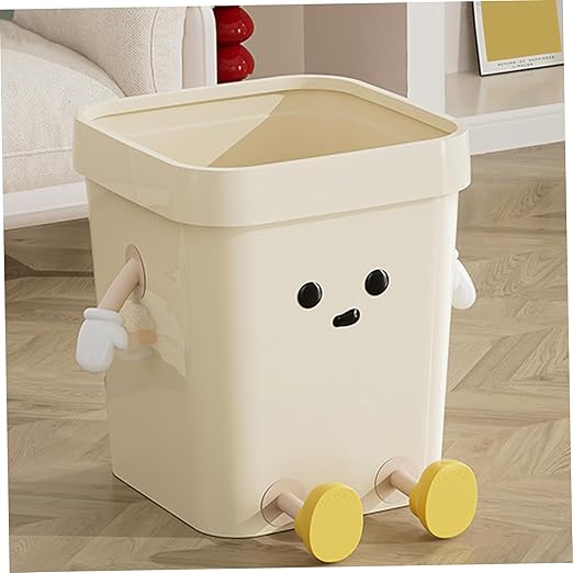 Cute Trash Can 16L Cute Cartoon PP Plastic Trash Can with Eyes Hands &amp Legs Open Top Waste Basket for Kitchen Bathroom Office Decor.