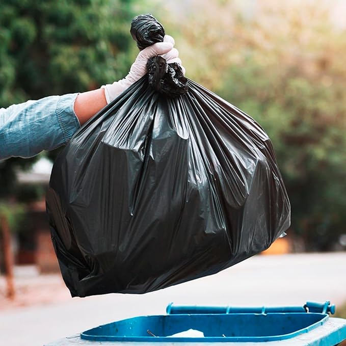 APQ Outdoor Trash Bags Large 38 x 58 Pack of 100 Black Trash Can Liners Thin 1.5 Mil Polyethylene Big Garbage Bags Unscented Leakproof Waste Basket Bags 60 Gallons Kitchen Waste Basket Liner