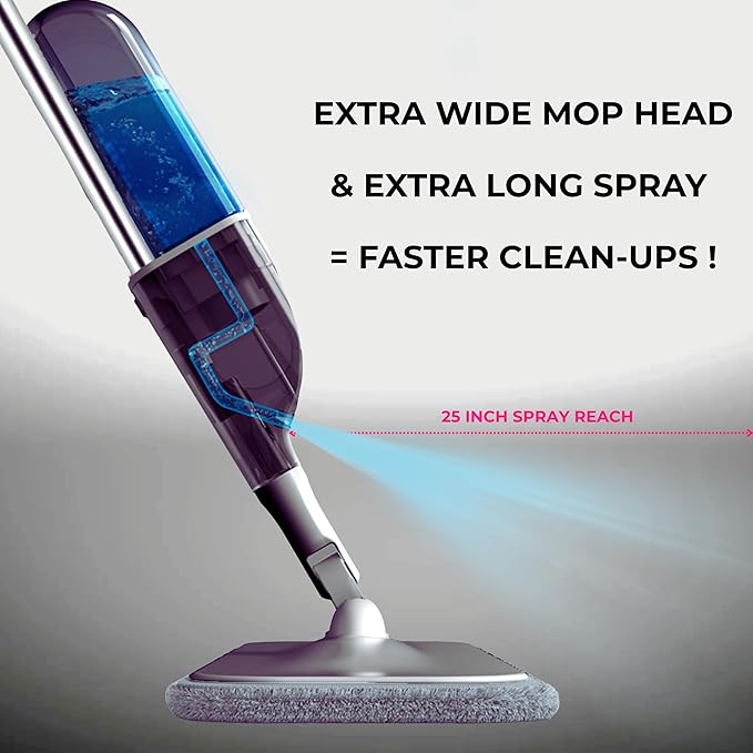 True &amp Tidy® SPRAY-250A Multi-Surface Spray Mop with Refillable Water Bottle Use Any Cleaning Solution Easy to Fill and Refill with Machine Washable Mop Pad (Gray)