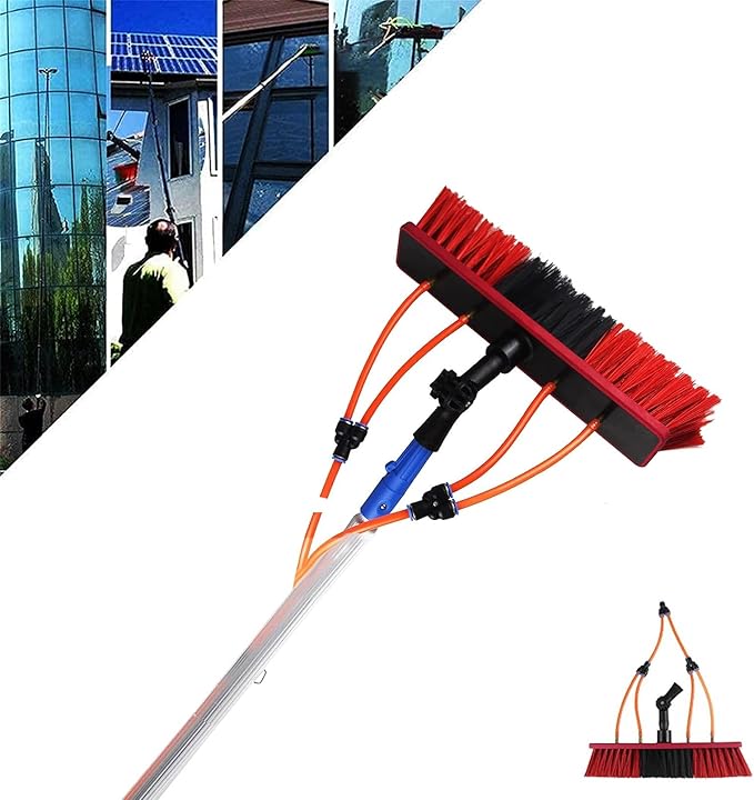 Solar Panel Cleaning Pole Kit 36ft Telescopic Brush with 20m Water Supply Hose for Upstairs Windows Cars and Roof