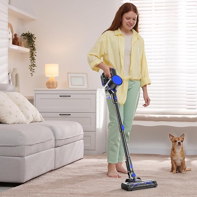 DUMOS Cordless Vacuum Cleaner Lightweight Stick Vacuum Cleaners for Home Powerful Suction &amp LED Lights Rechargeable Battery for Carpets Pet Hair Hardwood Floors